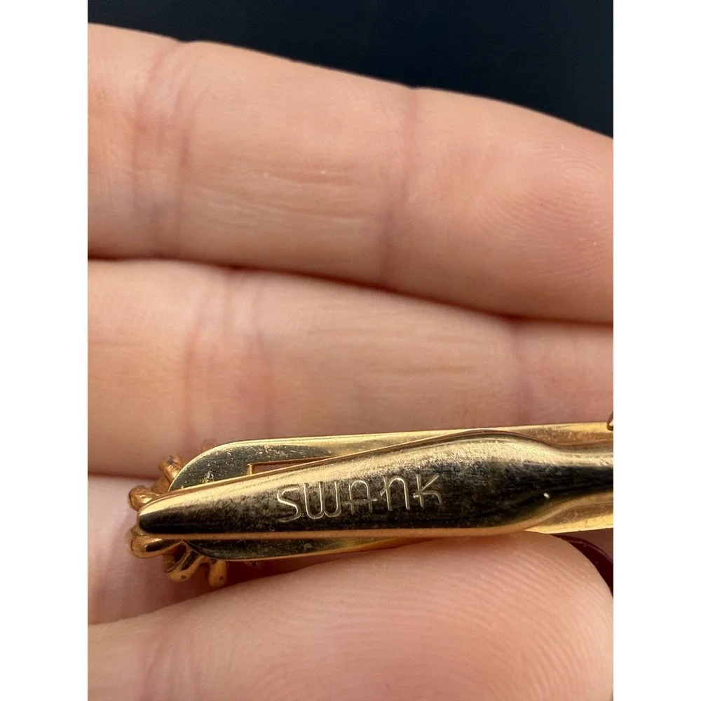 Vintage Swank Cufflink Tiebar‎ Clip Set Gold Tone Rhinestone Sign